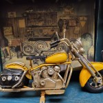 AR015 Vintage Harley Motorcycle Shadow Box on Wood Frame 